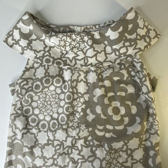 Trina Turk Tank Top Size P Wide Collar Metallic Gray White Floral Stars - Picture 2 of 12